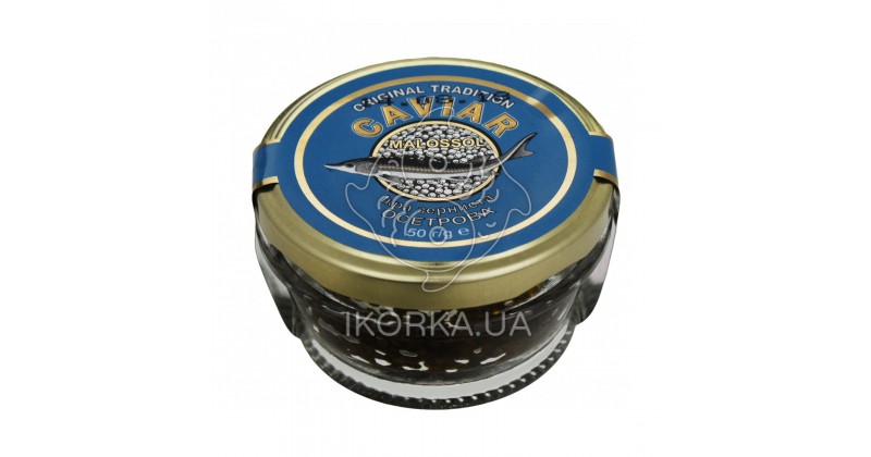Икра черная зернистая осетра CAVIAR MALOSSOL, 50 г, стекло