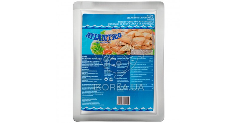 Тунец кусковой в масле Atlantico de redisco (1 кг)